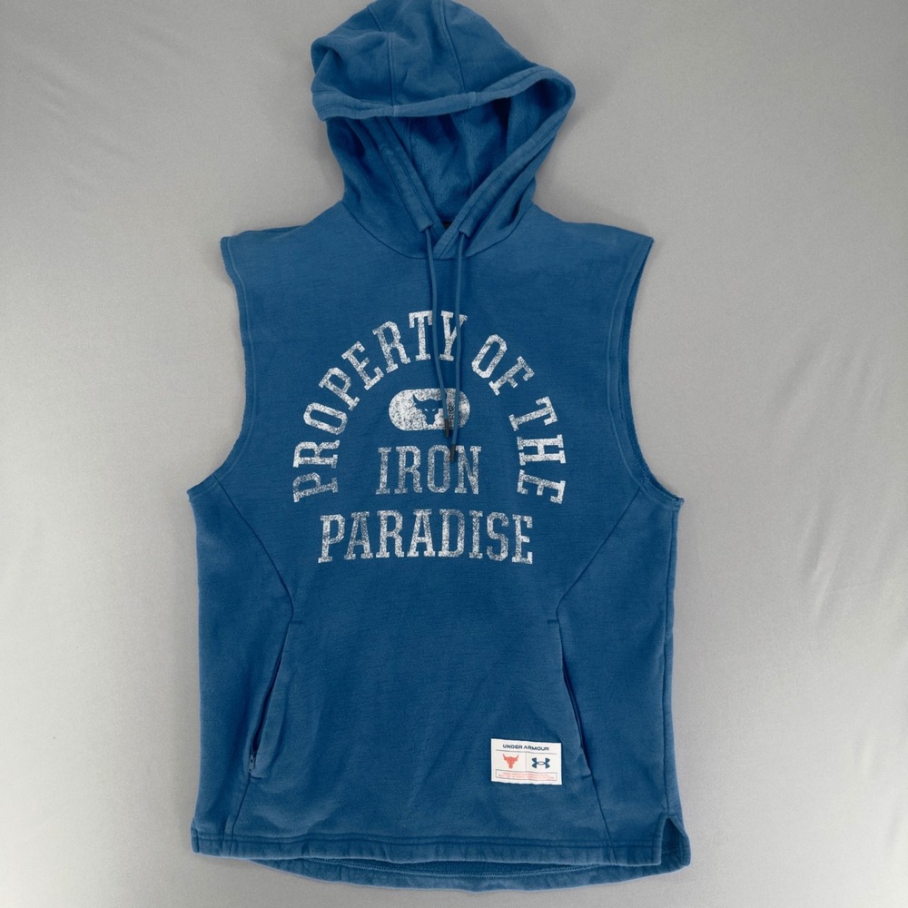 Under Armour Project Rock Iron Paradise Sleeveless Hoodie Blue charged cotten M